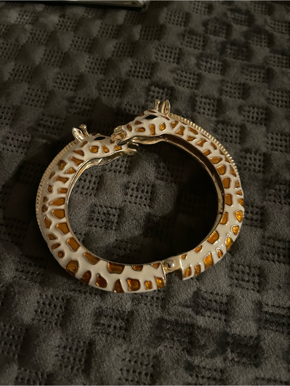 Gold-Tone Giraffe Hoop bracelet with White and Amber Enamel